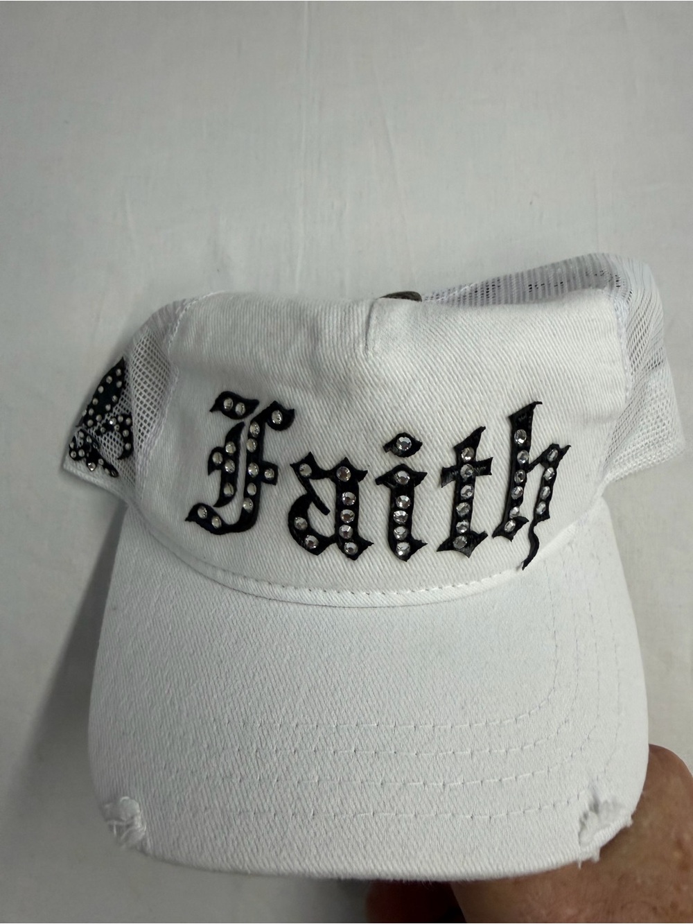 Faith Embellished White Trucker Cap